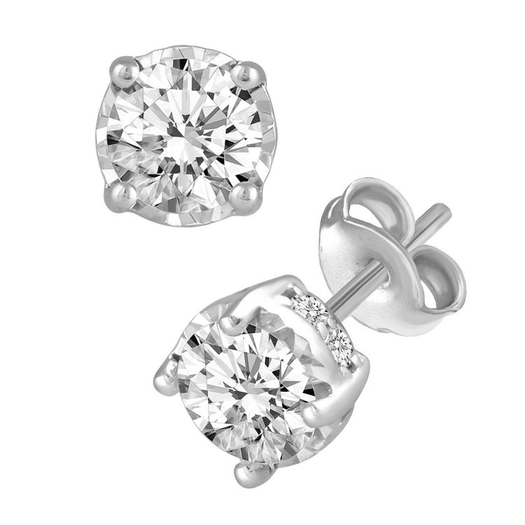 1 1/2ct TW (SI2-I1) Natural Diamond Earrings with side stones in14K White Gold/Yellow Gold