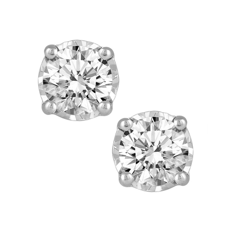1 1/2ct TW (SI2-I1) Natural Diamond Earrings with side stones in14K White Gold/Yellow Gold