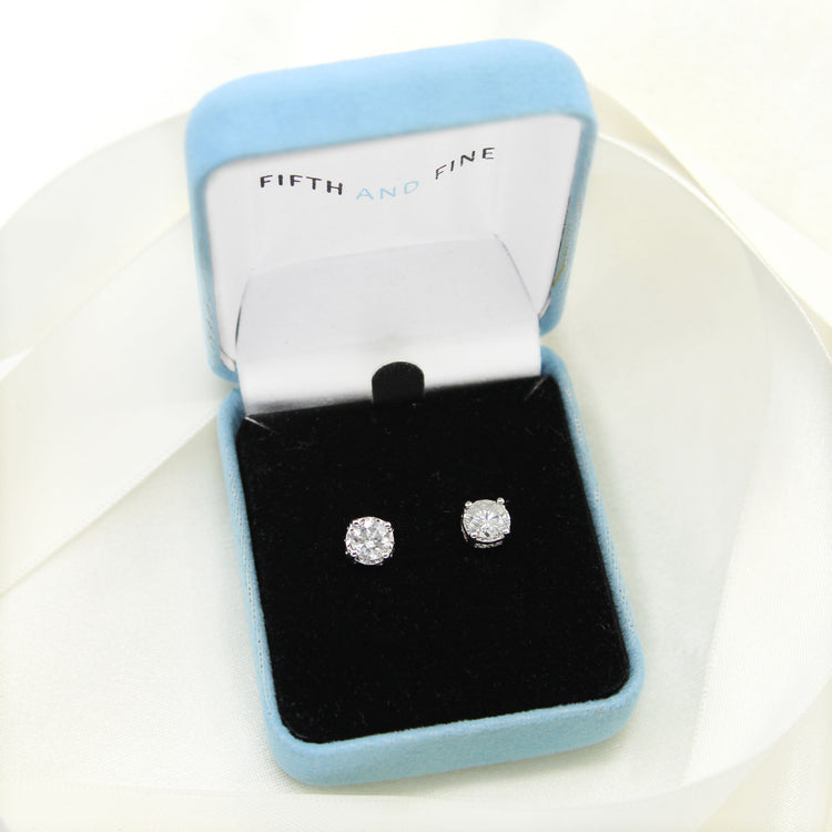 1 1/2ct TW (SI2-I1) Natural Diamond Earrings with side stones in14K White Gold/Yellow Gold