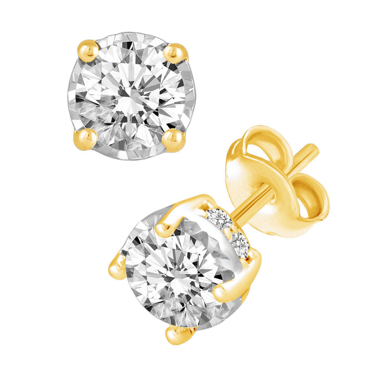 1 1/2ct TW (SI2-I1) Natural Diamond Earrings with side stones in14K White Gold/Yellow Gold