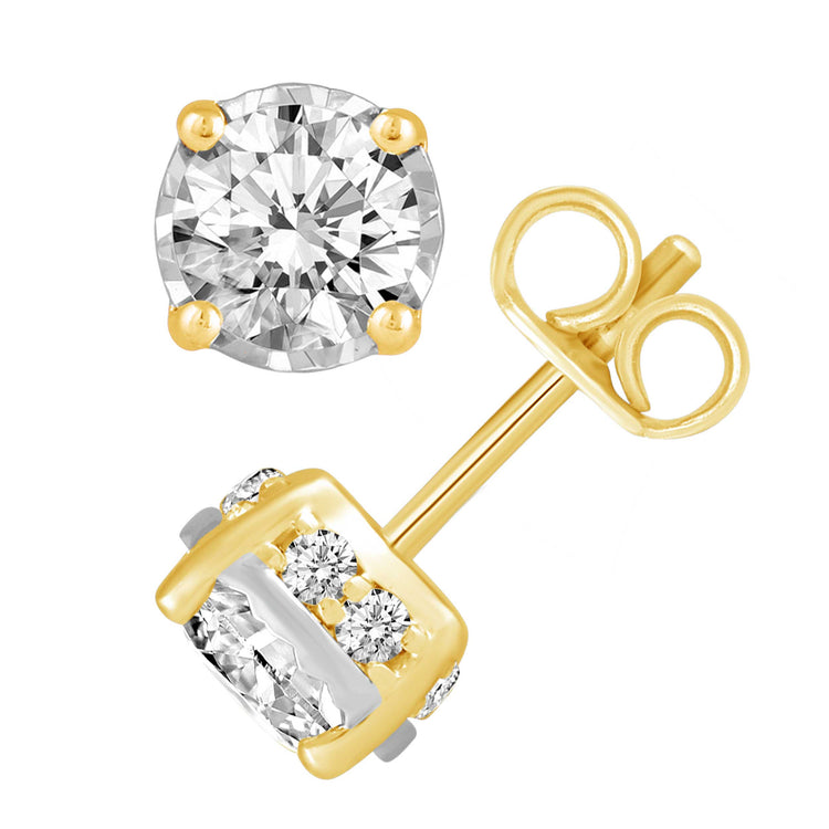1 1/2ct TW (SI2-I1) Natural Diamond Earrings with side stones in14K White Gold/Yellow Gold