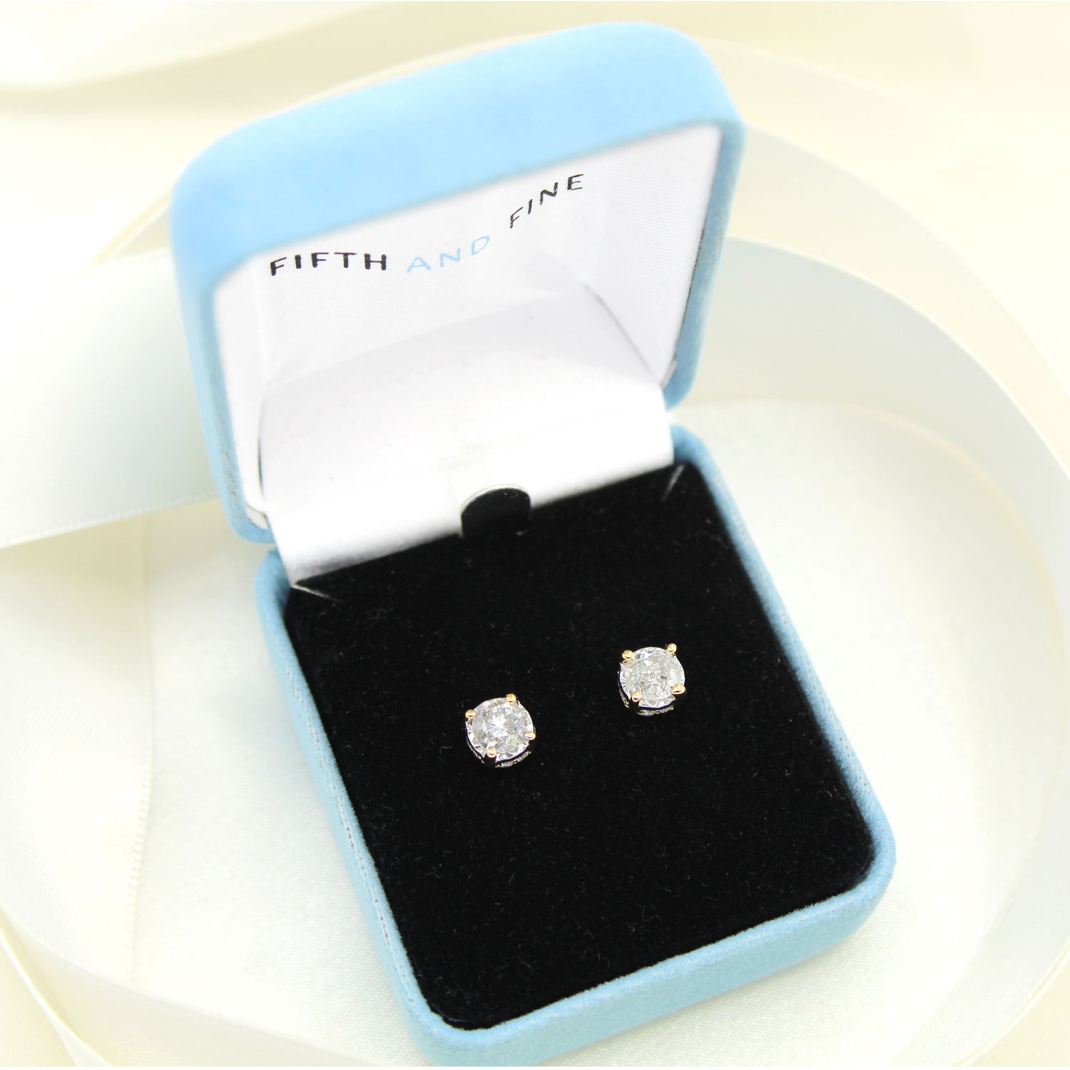1 1/2ct TW (SI2-I1) Natural Diamond Earrings with side stones in14K White Gold/Yellow Gold