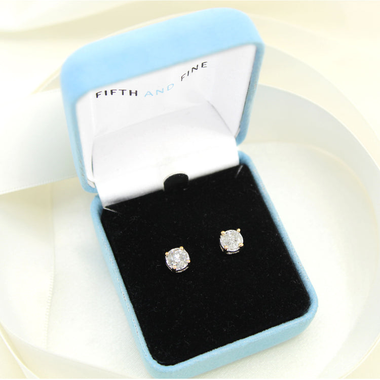 1 1/2ct TW (SI2-I1) Natural Diamond Earrings with side stones in14K White Gold/Yellow Gold