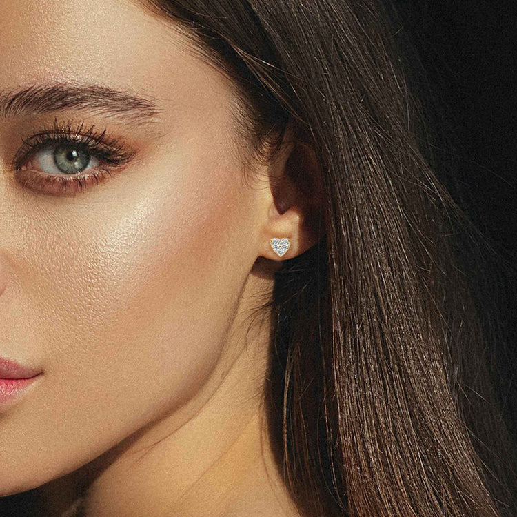 1/2 Cttw 14K Gold Pave Heart Natural Diamond Stud Earrings