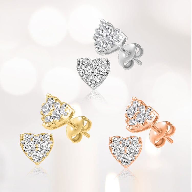 1/2 Cttw 14K Gold Pave Heart Natural Diamond Stud Earrings