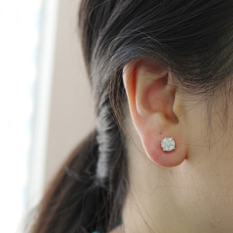 Star Motif 1/2 Cttw - 1.0 Cttw Natural Diamond Cluster Stud Earrings in Sterling Silver