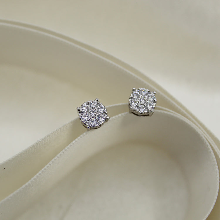 Star Motif 1/2 Cttw - 1.0 Cttw Natural Diamond Cluster Stud Earrings in Sterling Silver