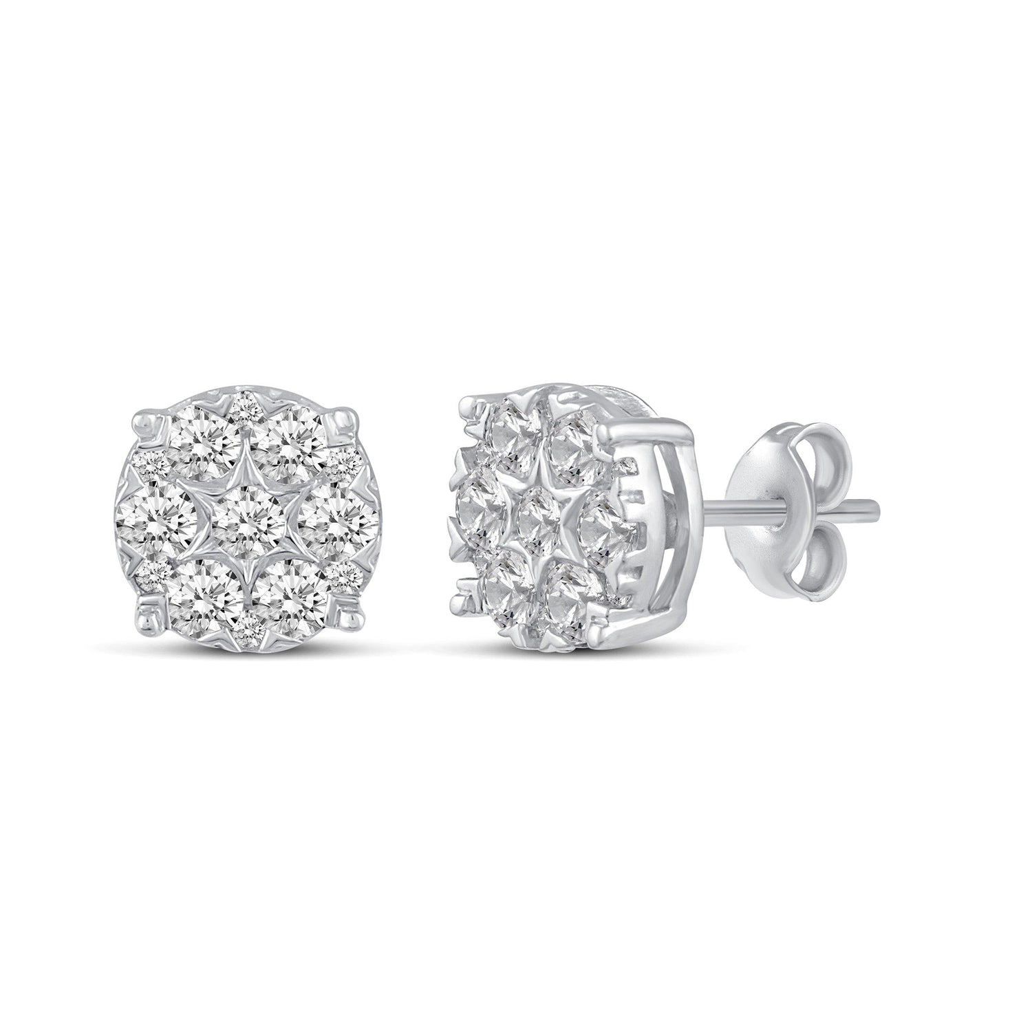 Star Motif 1.0 Cttw Natural Diamond Cluster Stud Earrings in Sterling Silver - Fifth and Fine