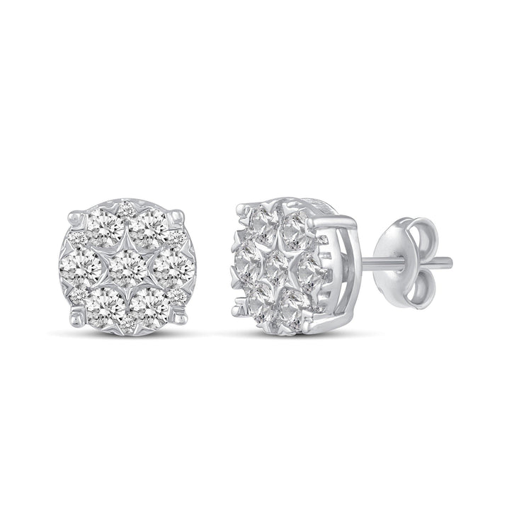 Star Motif 1.0 Cttw Natural Diamond Cluster Stud Earrings in Sterling Silver - Fifth and Fine