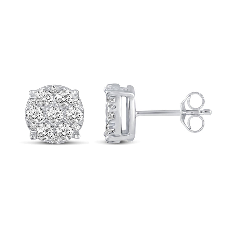 Star Motif 1.0 Cttw Natural Diamond Cluster Stud Earrings in Sterling Silver - Fifth and Fine
