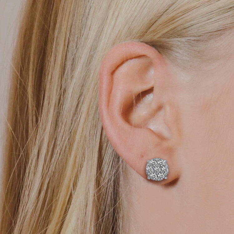 Star Motif 1.0 Cttw Natural Diamond Cluster Stud Earrings in Sterling Silver - Fifth and Fine