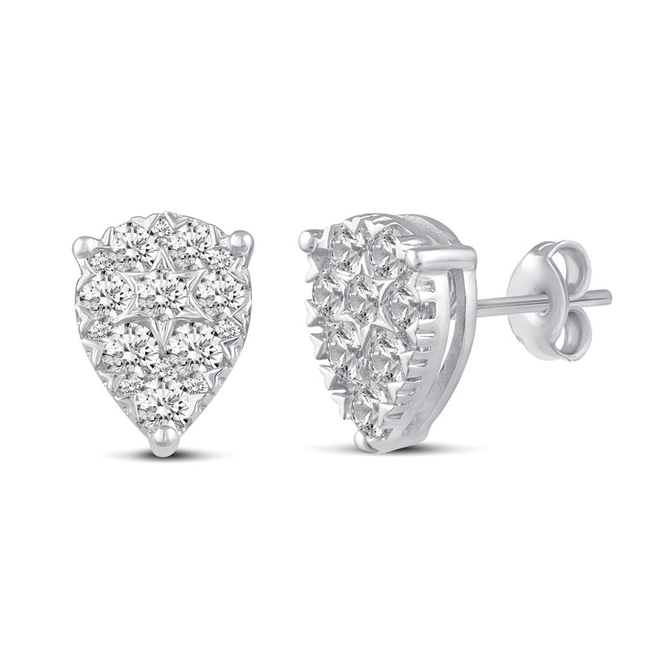 Star Motif 1.0 Cttw Natural Diamond Cluster Stud Earrings in Sterling Silver - Fifth and Fine