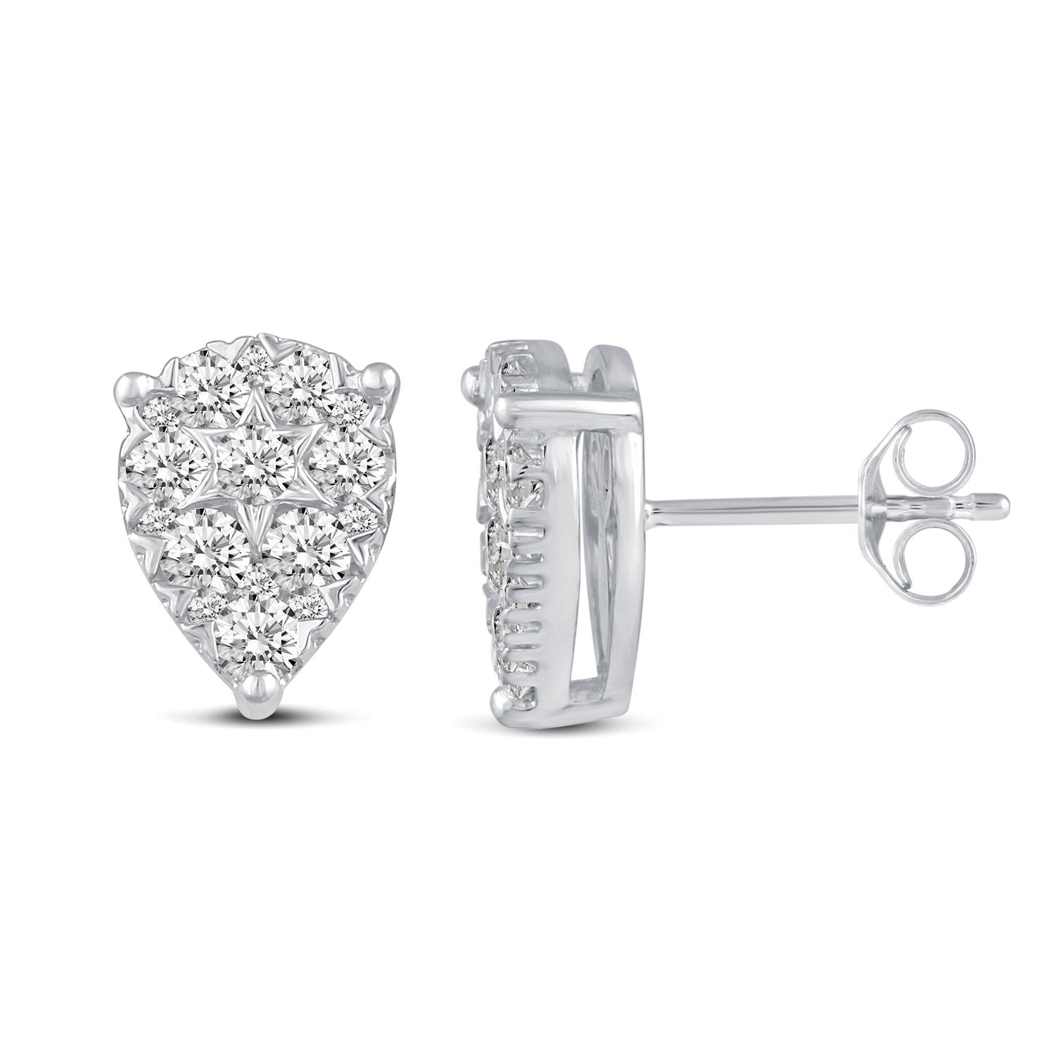 Star Motif 1.0 Cttw Natural Diamond Cluster Stud Earrings in Sterling Silver - Fifth and Fine