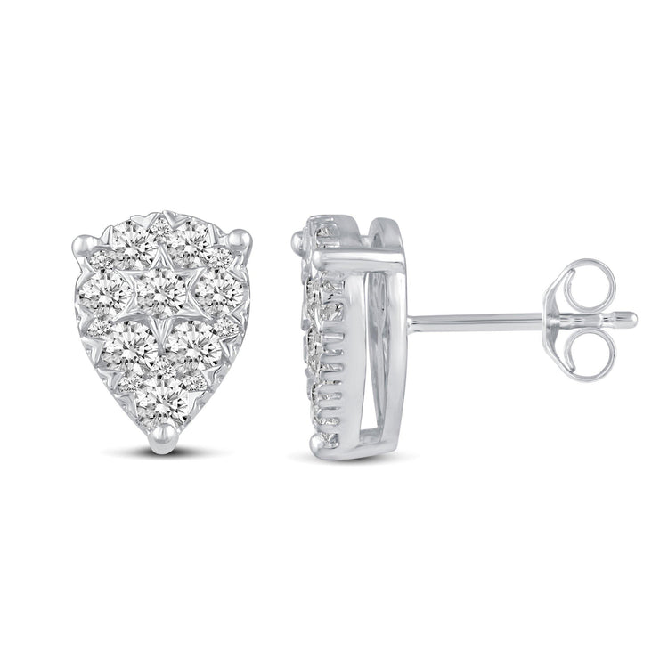 Star Motif 1.0 Cttw Natural Diamond Cluster Stud Earrings in Sterling Silver - Fifth and Fine