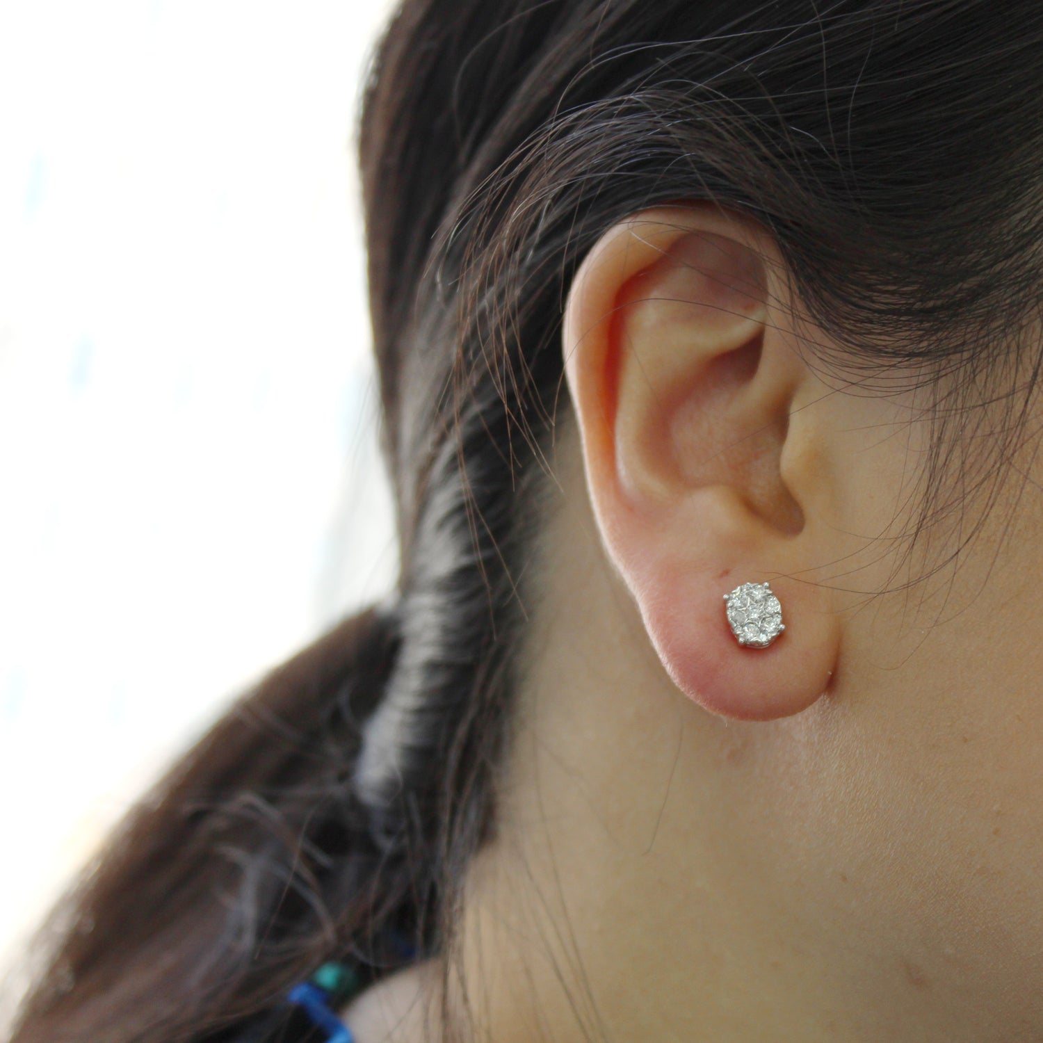 Star Motif 1/2 Cttw - 1.0 Cttw Natural Diamond Cluster Stud Earrings in Sterling Silver