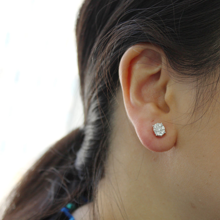 Star Motif 1/2 Cttw - 1.0 Cttw Natural Diamond Cluster Stud Earrings in Sterling Silver