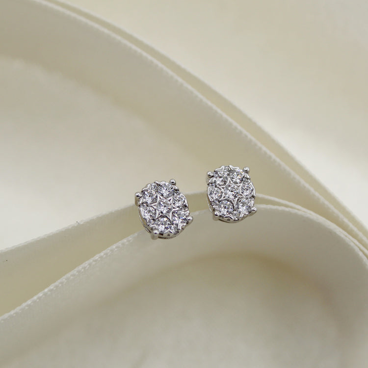 Star Motif 1/2 Cttw - 1.0 Cttw Natural Diamond Cluster Stud Earrings in Sterling Silver