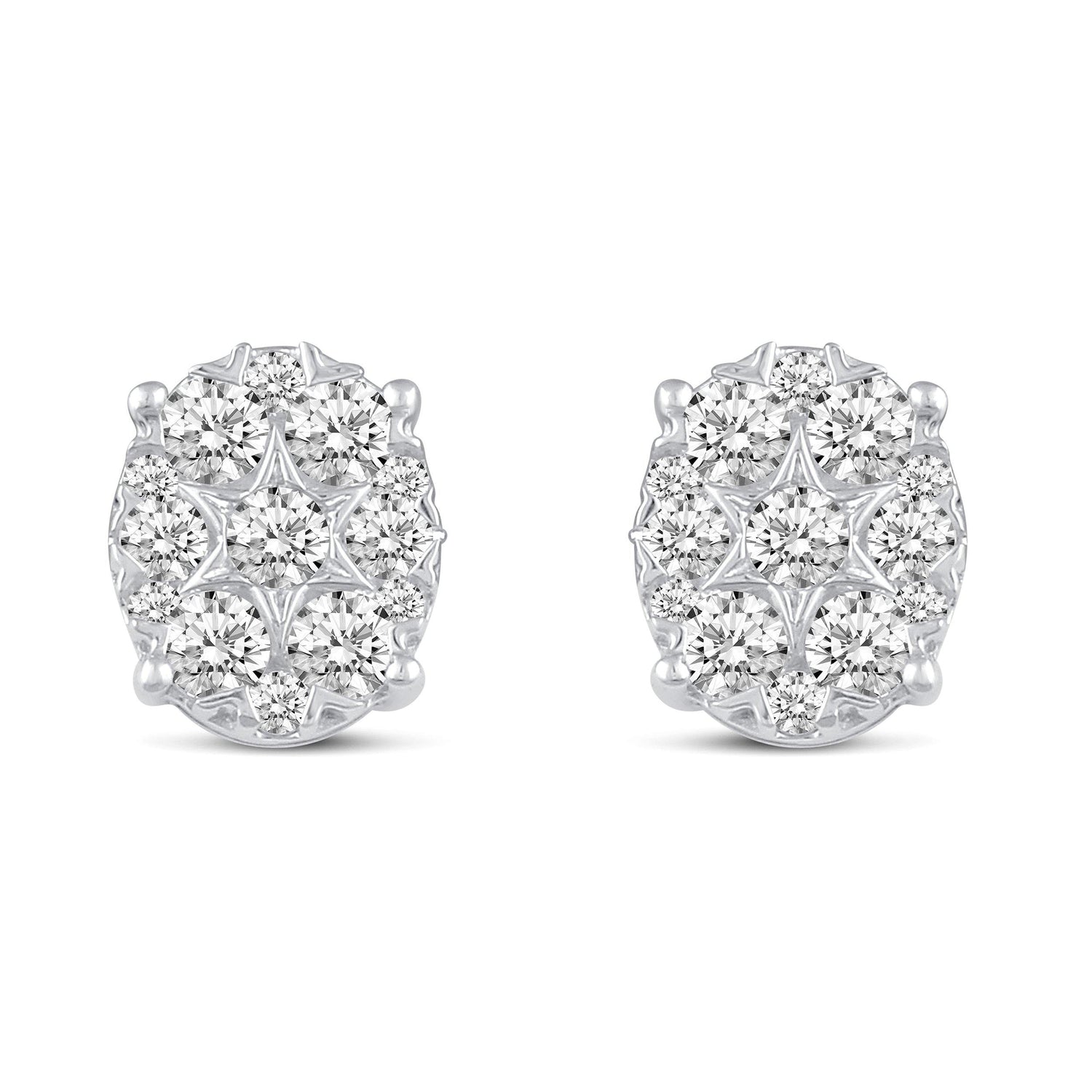 Star Motif 1.0 Cttw Natural Diamond Cluster Stud Earrings in Sterling Silver - Fifth and Fine