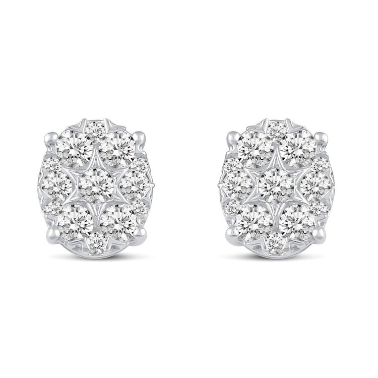 Star Motif 1.0 Cttw Natural Diamond Cluster Stud Earrings in Sterling Silver - Fifth and Fine