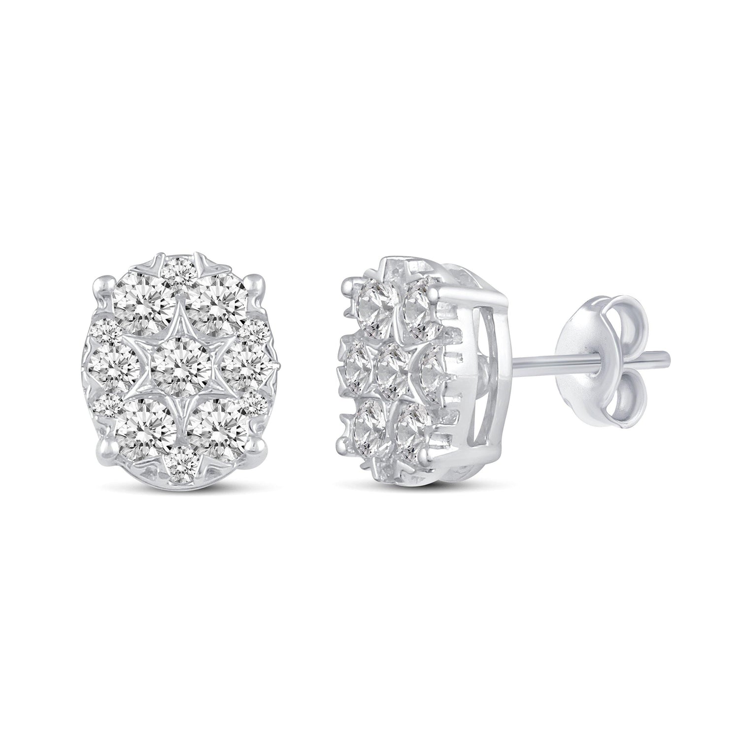 Star Motif 1.0 Cttw Natural Diamond Cluster Stud Earrings in Sterling Silver - Fifth and Fine