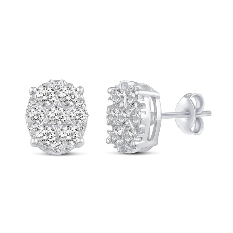 Star Motif 1.0 Cttw Natural Diamond Cluster Stud Earrings in Sterling Silver - Fifth and Fine