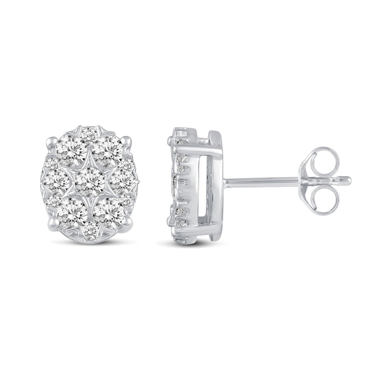 Star Motif 1.0 Cttw Natural Diamond Cluster Stud Earrings in Sterling Silver - Fifth and Fine