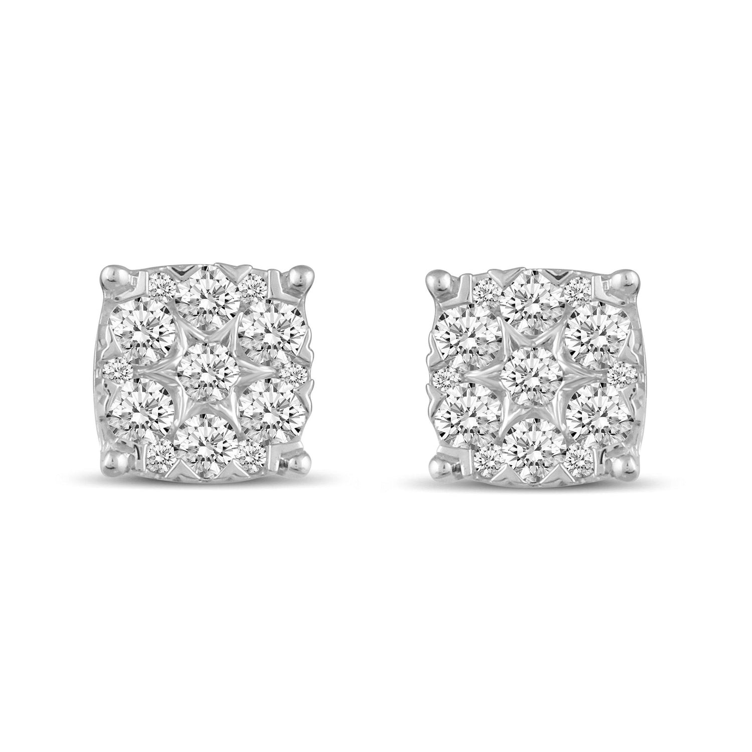 Star Motif 1.0 Cttw Natural Diamond Cluster Stud Earrings in Sterling Silver - Fifth and Fine