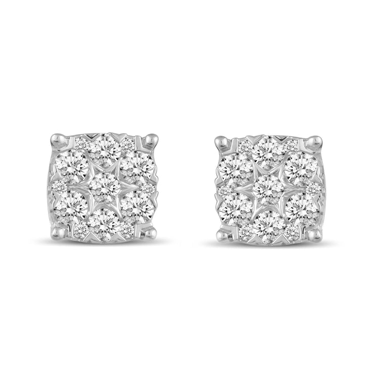 Star Motif 1.0 Cttw Natural Diamond Cluster Stud Earrings in Sterling Silver - Fifth and Fine