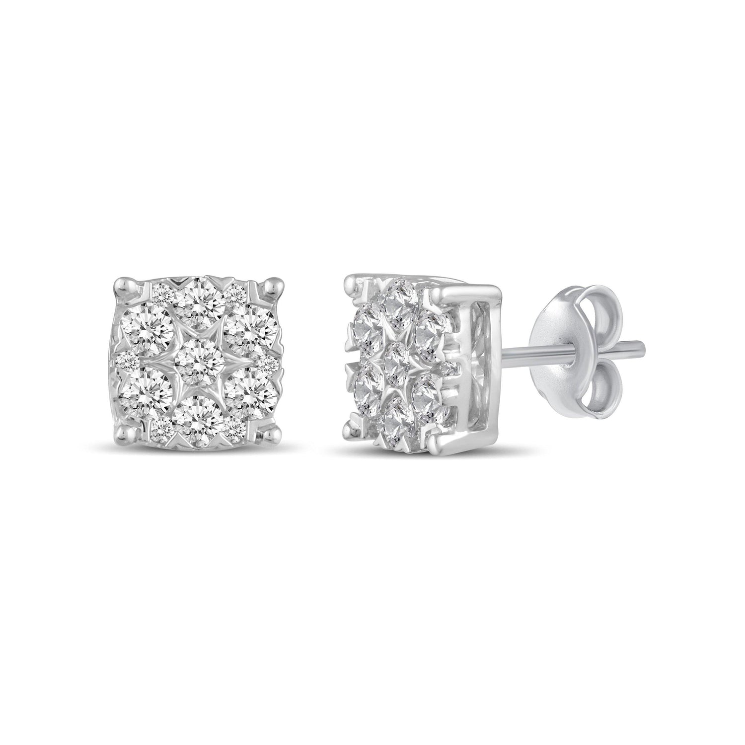 Star Motif 1.0 Cttw Natural Diamond Cluster Stud Earrings in Sterling Silver - Fifth and Fine