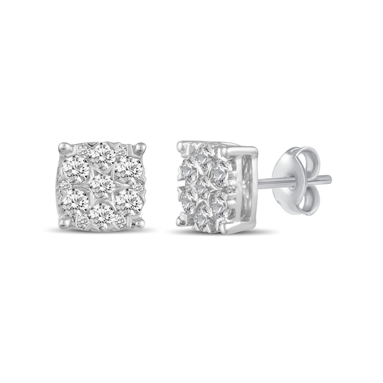 Star Motif 1.0 Cttw Natural Diamond Cluster Stud Earrings in Sterling Silver - Fifth and Fine