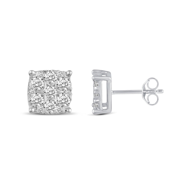 Star Motif 1.0 Cttw Natural Diamond Cluster Stud Earrings in Sterling Silver - Fifth and Fine