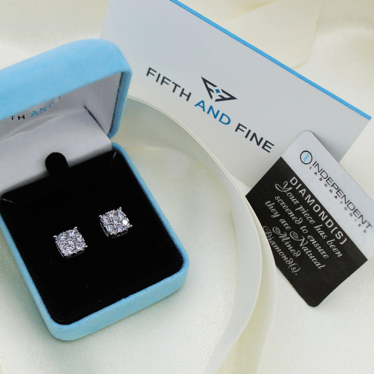 Star Motif 1.0 Cttw Natural Diamond Cluster Stud Earrings in Sterling Silver - Fifth and Fine