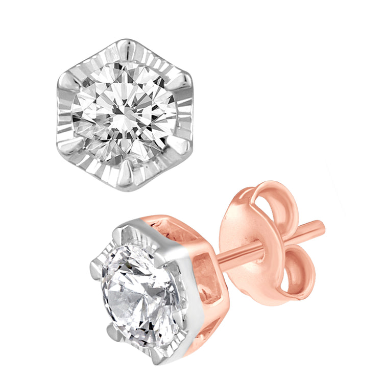 1/2 Cttw 14K Gold Hexagon Natural Diamond Stud Earrings