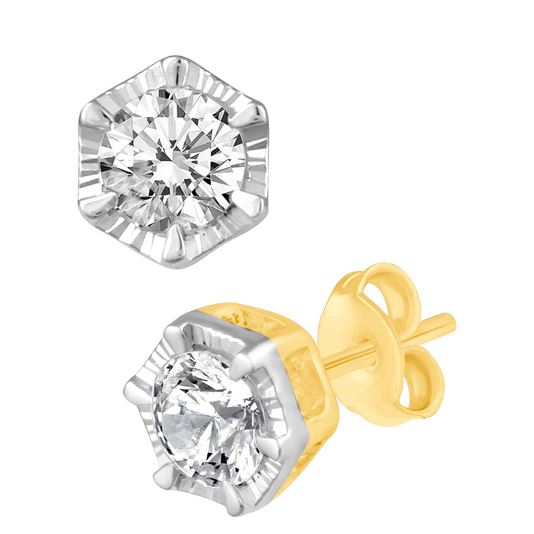 1/2 Cttw 14K Gold Hexagon Natural Diamond Stud Earrings
