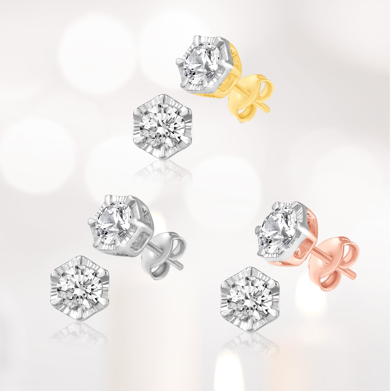 1/2 Cttw 14K Gold Hexagon Natural Diamond Stud Earrings