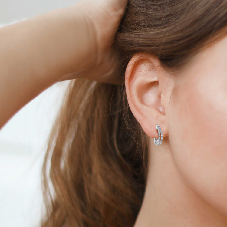 1/4 Cttw Diamond Double Row Hoop Earrings set in 925 Sterling Silver