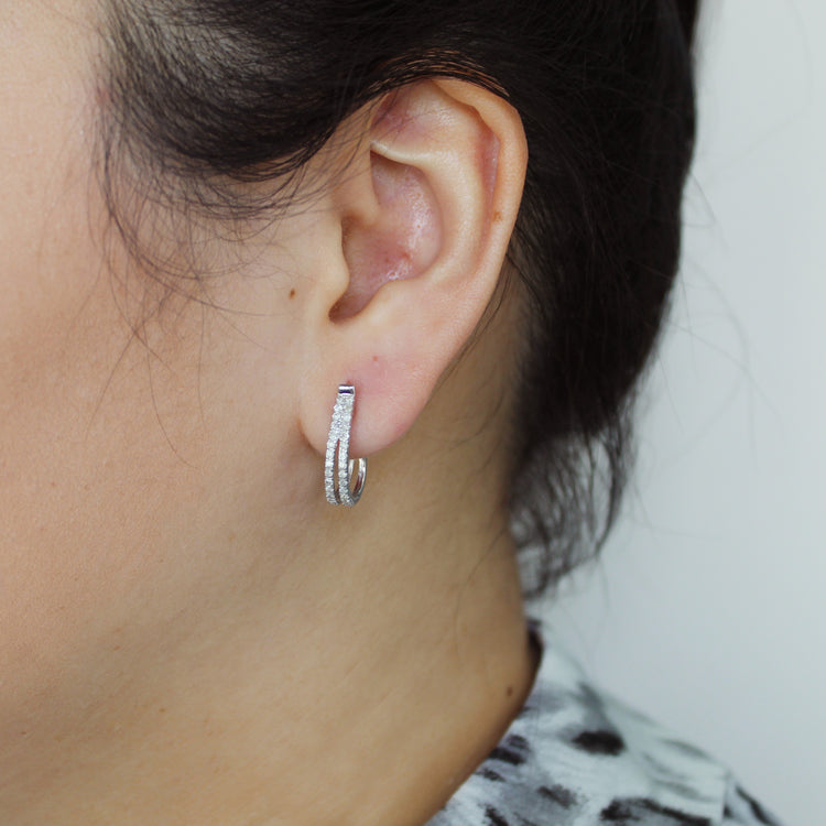 1/2 Cttw Diamond Double Row Hoop Earrings set in 925 Sterling Silver