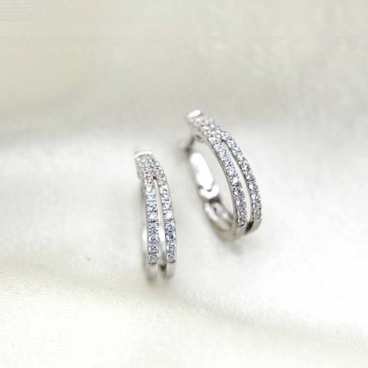 1/2 Cttw Diamond Double Row Hoop Earrings set in 925 Sterling Silver