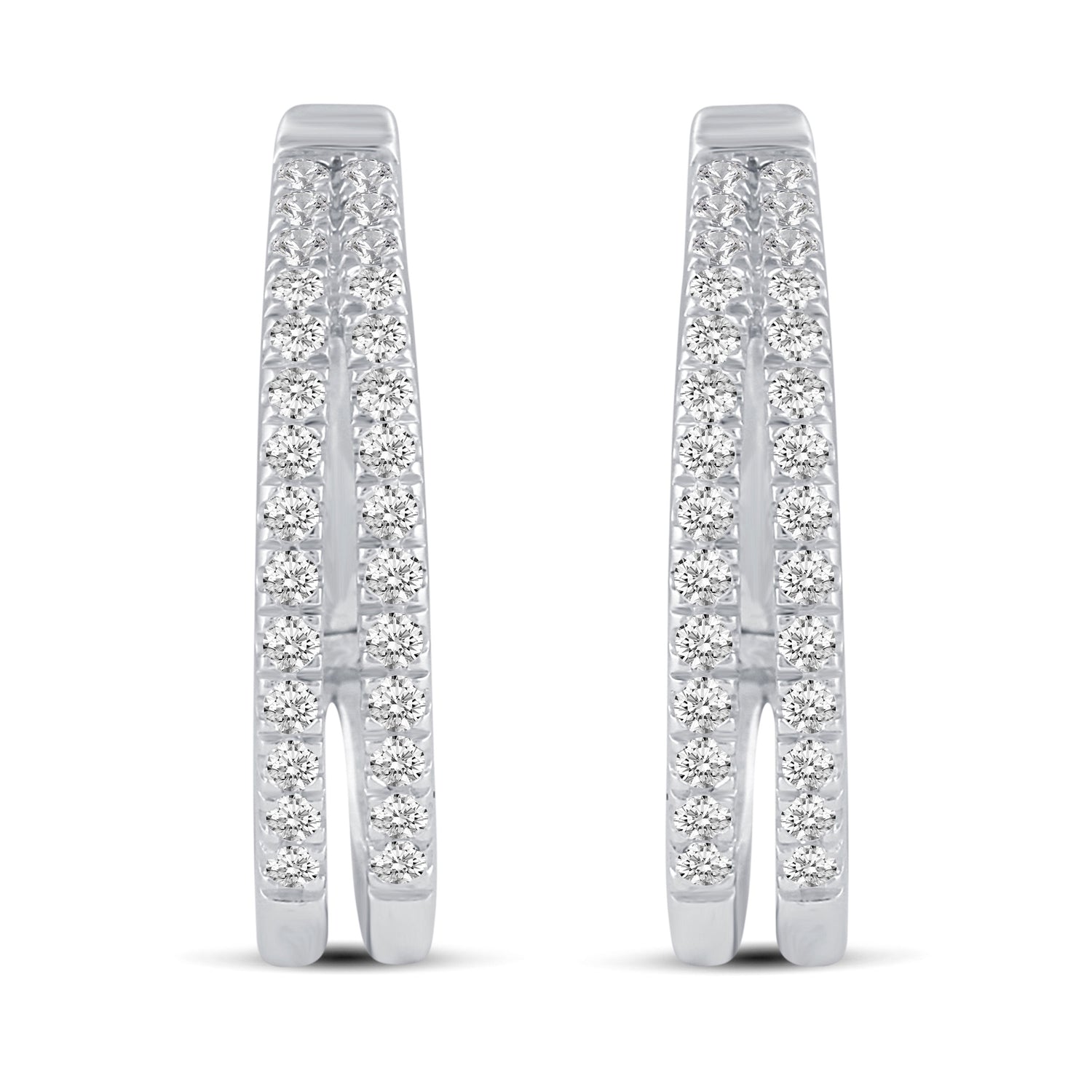 3/4 Cttw Diamond Double Row Hoop Earrings set in 925 Sterling Silver