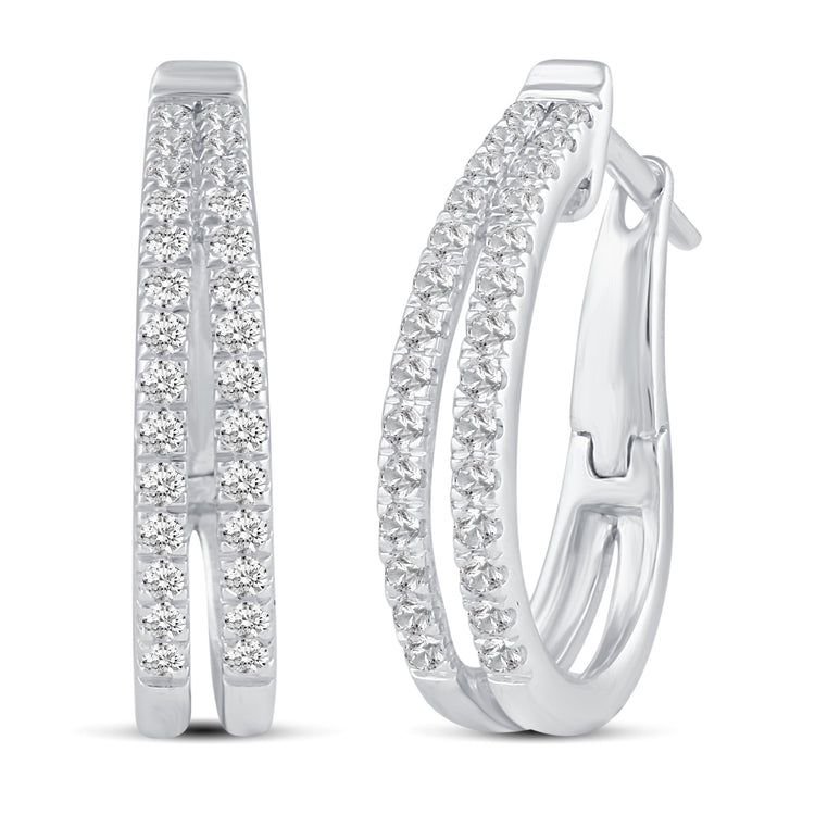 1 - 1/4 Cttw Diamond Double Row Hoop Earrings set in 925 Sterling Silver