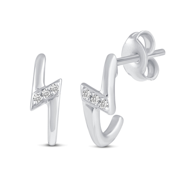 3 Pairs Set Ear Party 1/10 Cttw Natural Diamond Star Moon Lightning Bolt Stud Earrings in 925 Sterling Silver