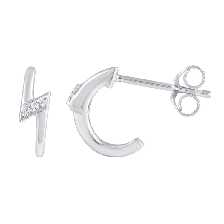 3 Pairs Set Ear Party 1/10 Cttw Natural Diamond Star Moon Lightning Bolt Stud Earrings in 925 Sterling Silver