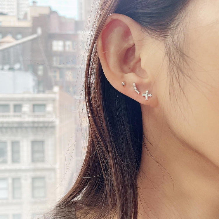 3 Pairs Set Ear Party 1/10 Cttw Natural Diamond Circle XO Curved Bar Stud Earrings in 925 Sterling Silver