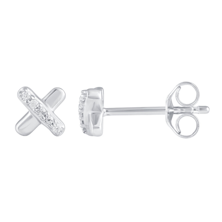 3 Pairs Set Ear Party 1/10 Cttw Natural Diamond Circle XO Curved Bar Stud Earrings in 925 Sterling Silver