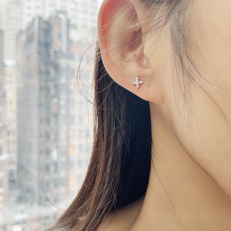 1/30 Cttw Natural Diamond X Stud Earrings in 925 Sterling Silver