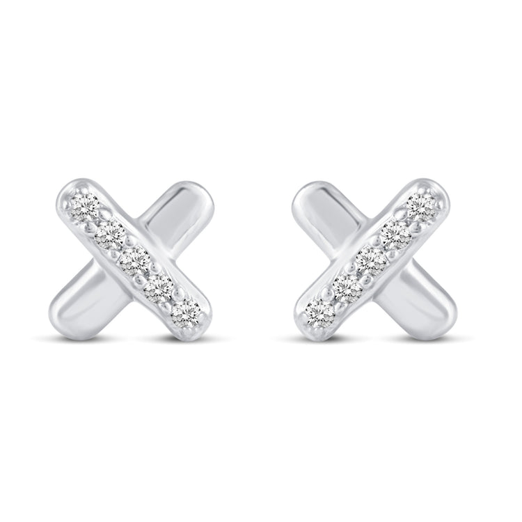 3 Pairs Set Ear Party 1/10 Cttw Natural Diamond Circle XO Curved Bar Stud Earrings in 925 Sterling Silver