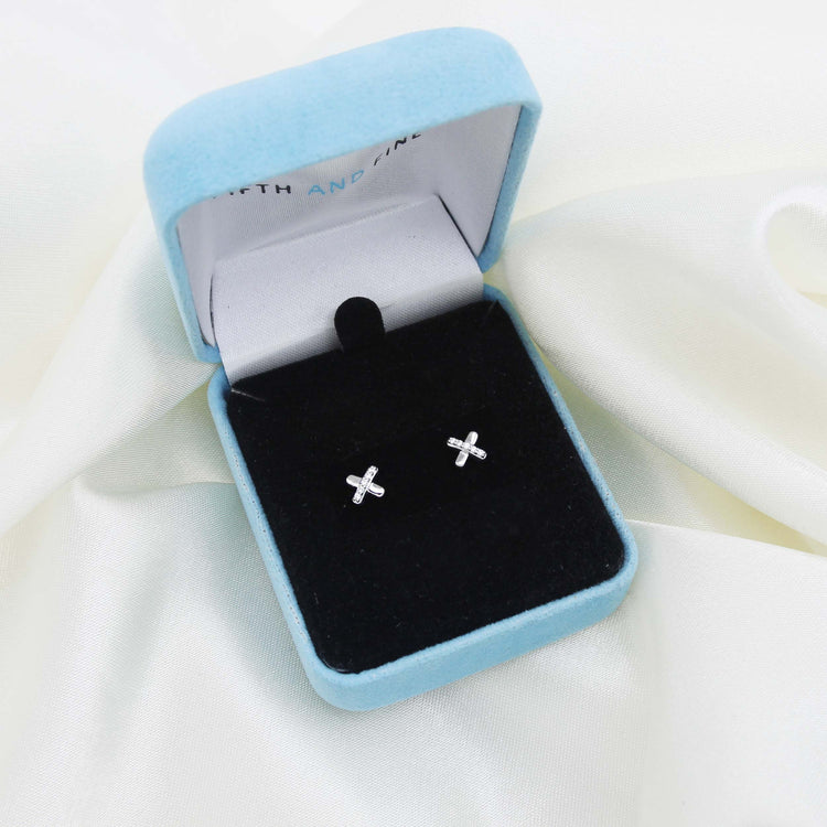 1/30 Cttw Natural Diamond X Stud Earrings in 925 Sterling Silver