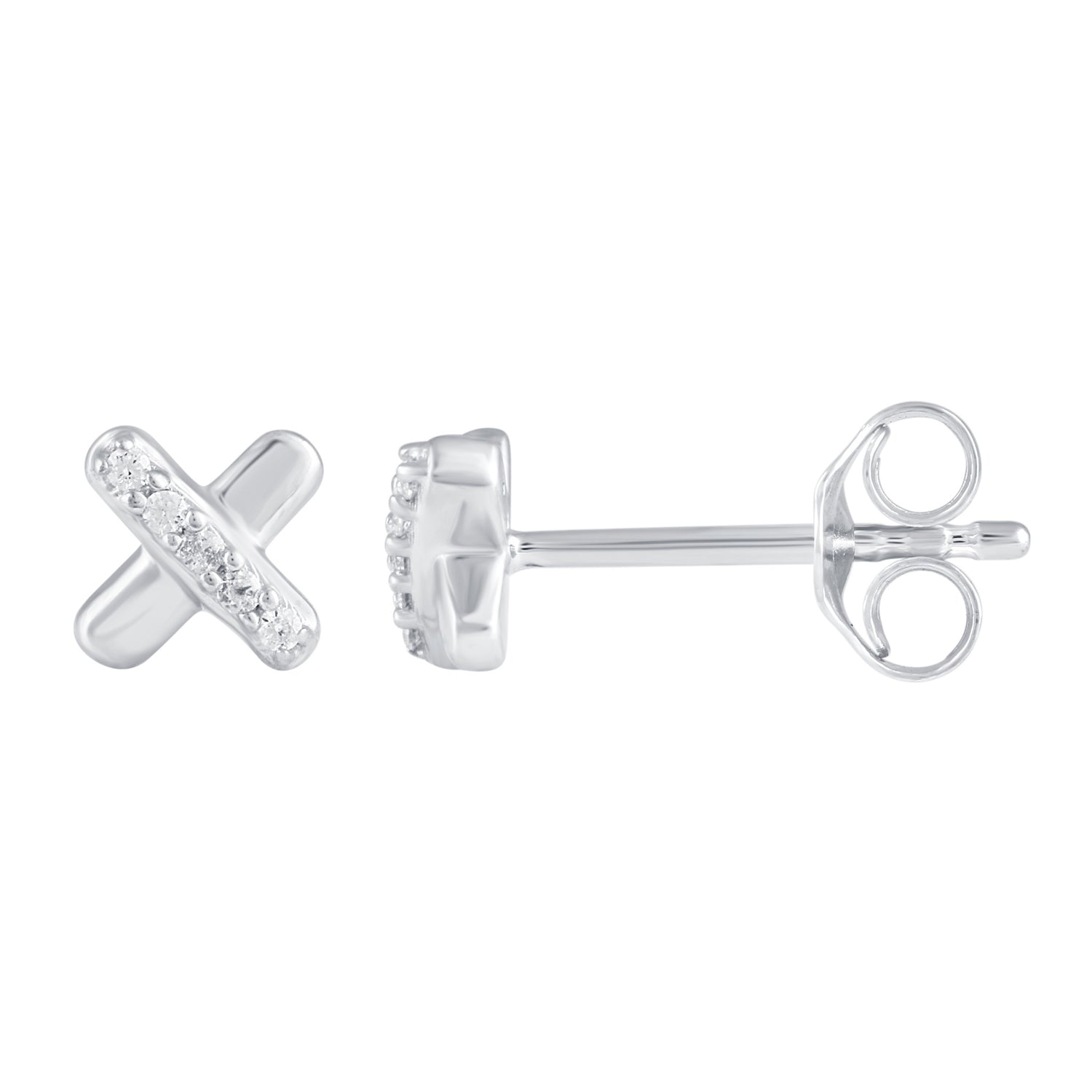 3 Pairs Set Ear Party 1/10 Cttw Natural Diamond Circle XO Curved Bar Stud Earrings in 925 Sterling Silver