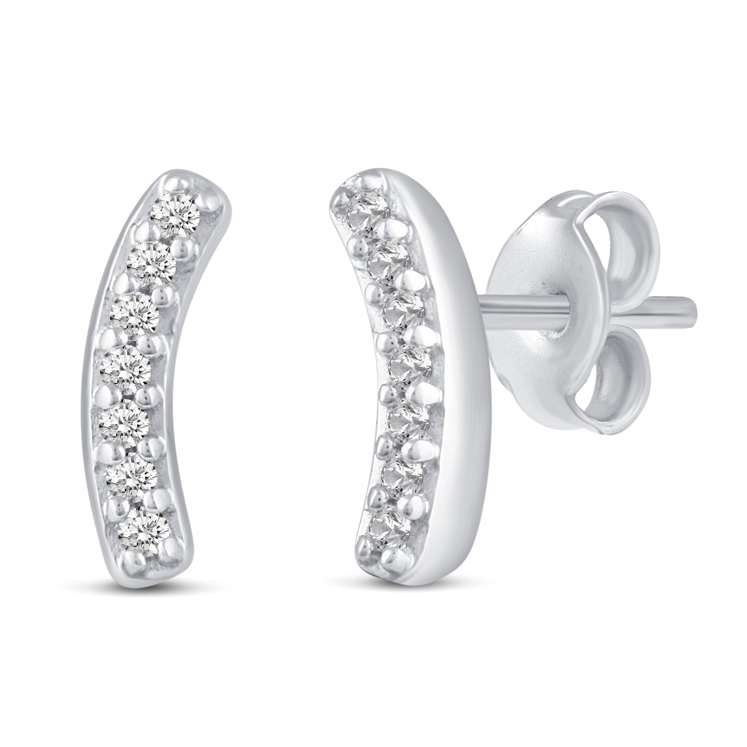 3 Pairs Set Ear Party 1/10 Cttw Natural Diamond Circle XO Curved Bar Stud Earrings in 925 Sterling Silver