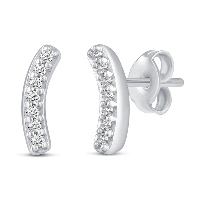 3 Pairs Set Ear Party 1/10 Cttw Natural Diamond Circle XO Curved Bar Stud Earrings in 925 Sterling Silver